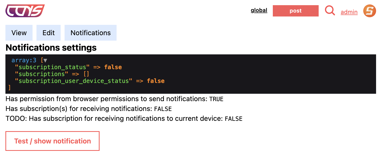 Notifications settings in a browser