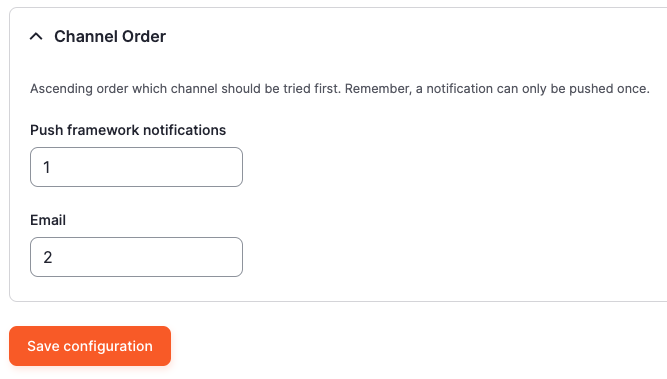 The contrib module Push Framework Email is also enabled here.