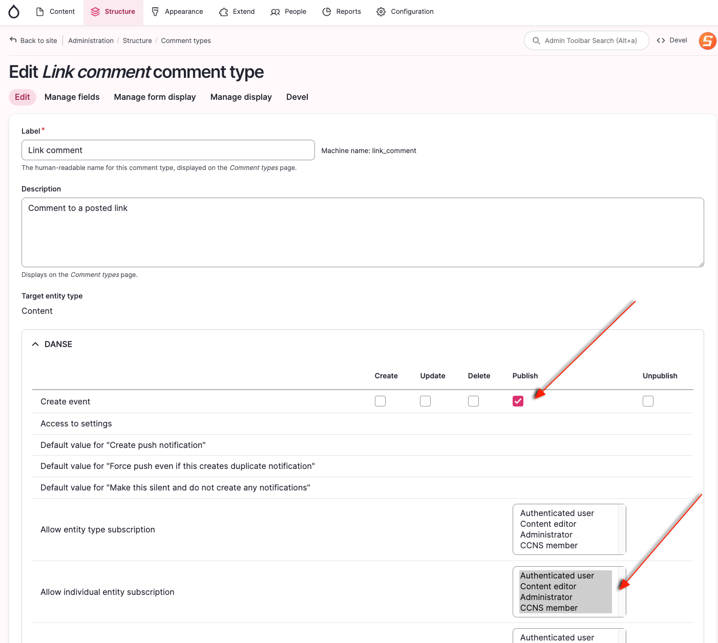 Enable subscription setting for published comments.